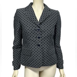 Ann Taylor Silk Cotton Black and white blazer button coat jacket design print